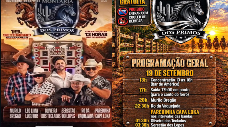 Cavalgada, trio elétrico e shows marcará primeira edição da Montaria dos Primos