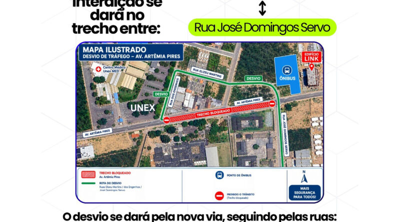 SMT informa nova interdição temporária na Avenida Artêmia Pires a partir desta terça-feira (6)